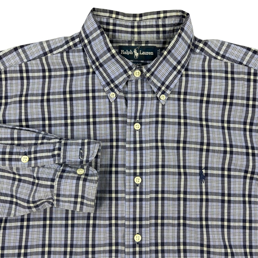 Ralph Lauren Blake Button Down Shirt Mens L Blue Gray Checkered Long Sleeve